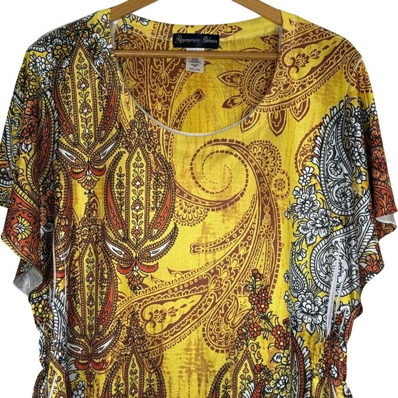 Appropriate Behavior Gold Paisley Satin Blouse XXL 20 Flutter Sleeve Bold Top - Picture 2 of 7